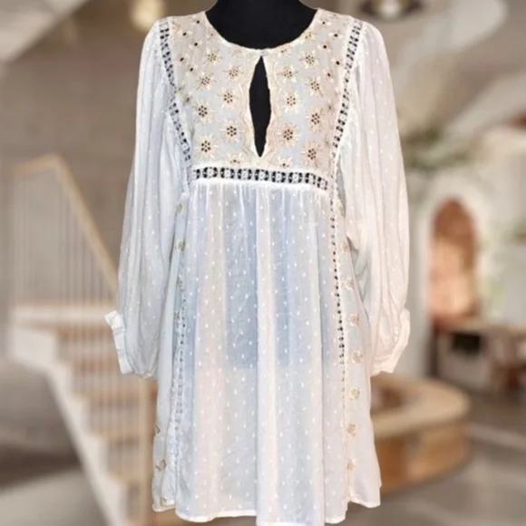FREE PEOPLE Charlotte Embroidered Swiss Dot Relaxed Tunic/Dress-SM NWT - Picture 9 of 16